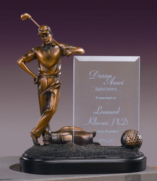 Glass Award Golfer Frame Sculptural Can Be Engraved Figurine Art